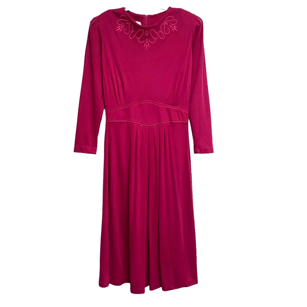 Vintage Darian Womens Size 14 Pink Knit Embroidered Dress